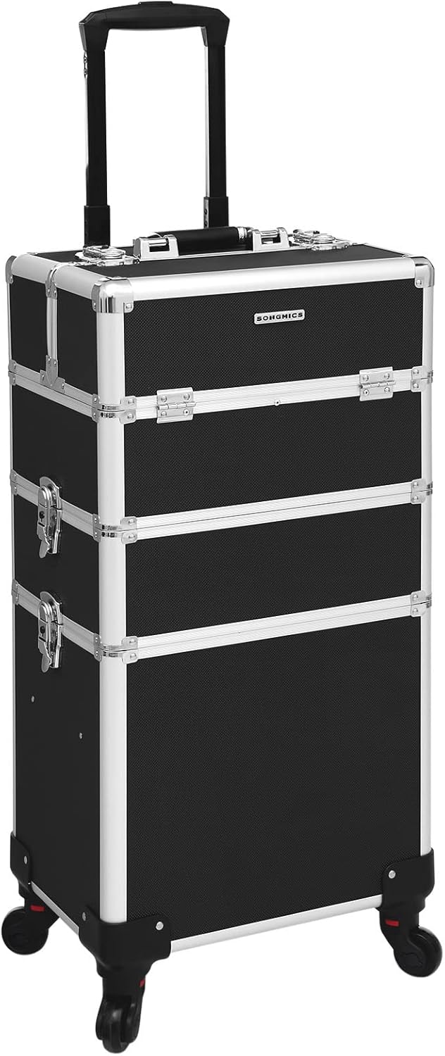 SONGMICS Kosmetikkoffer, Trolley, 3-in-1 Schminkkoffer, gross, Friseurkoffer, 35 x 25 x 69,8 cm, abs