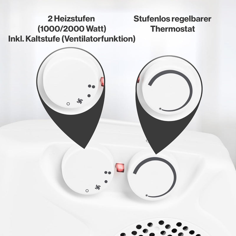 Clatronic® mobiler & kompakter Heizlüfter | Heizlüfter 2000W & 1000W | Heizkörper mit Ventilatorfunk