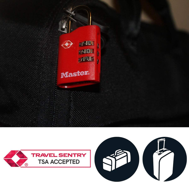 Master Lock 2 TSA-Zahlenschlösser 30mm - Farblich Sortiert, 4686EURT Zahlenschloss, Zahlenschloss