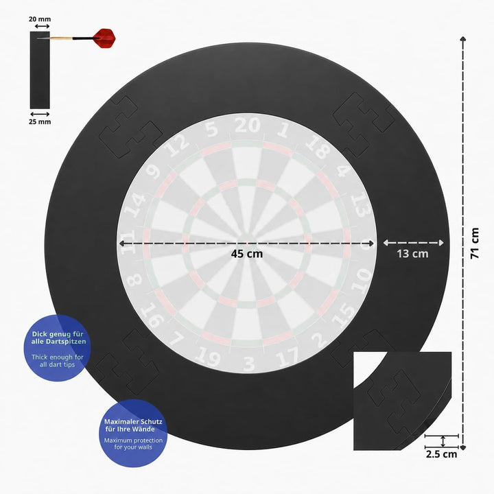 Peakridge® Dartboard Surround 4-teilig – Schutzring für Standard-Dartscheiben, Eva Wandschutz, einfa