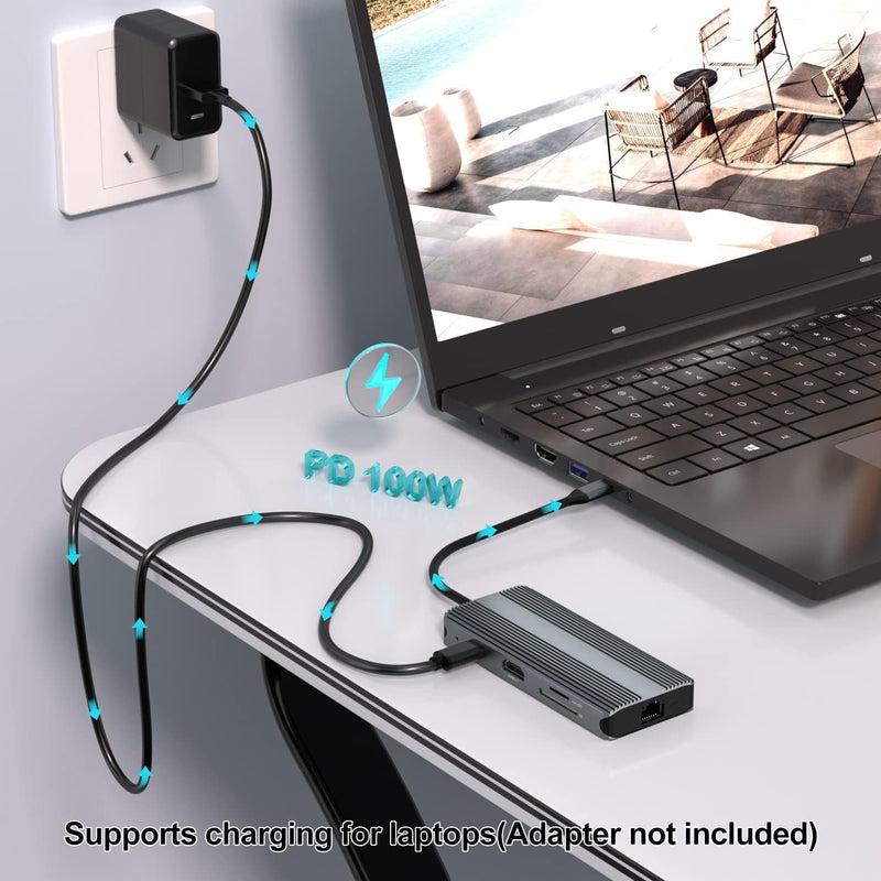 USB C Hub, USB C Laptop Docking Station with 8K HDMI, 100W PD, USB-C, Gigabit Ethernet, 2 USB, SD/TF