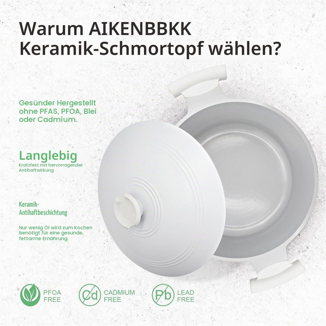 Kochtopf 28cm mit Aluminium Deckel, 7L Antihaft Keramik Beschichtung- Weiss Weiss 7 Liter, Weiss 7 L