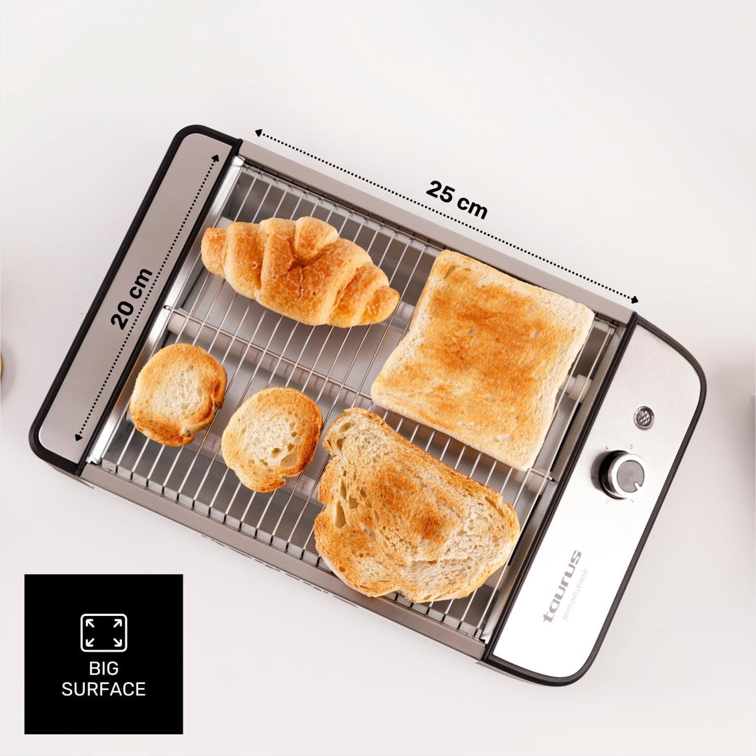 Taurus – Flachtoaster Neptuno Legend 1000W | 25x20cm Toastfläche | 3 Quarz-Heizelemente | Akustische