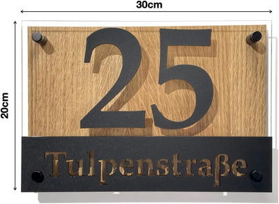 Hausnummer-Schild Adressschild haus hauswand personalisiert holz eiche plexiglass 3d individuelles d