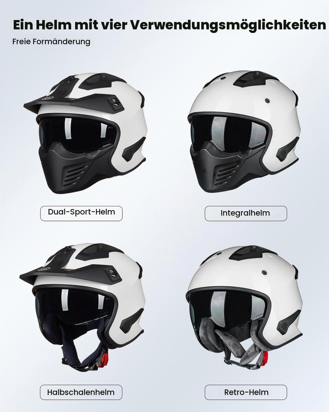 ILM Helm Motorrad Integralhelm Motocross Herren Damen Vintage Retro mit Visier ECE Model 726X L Weis