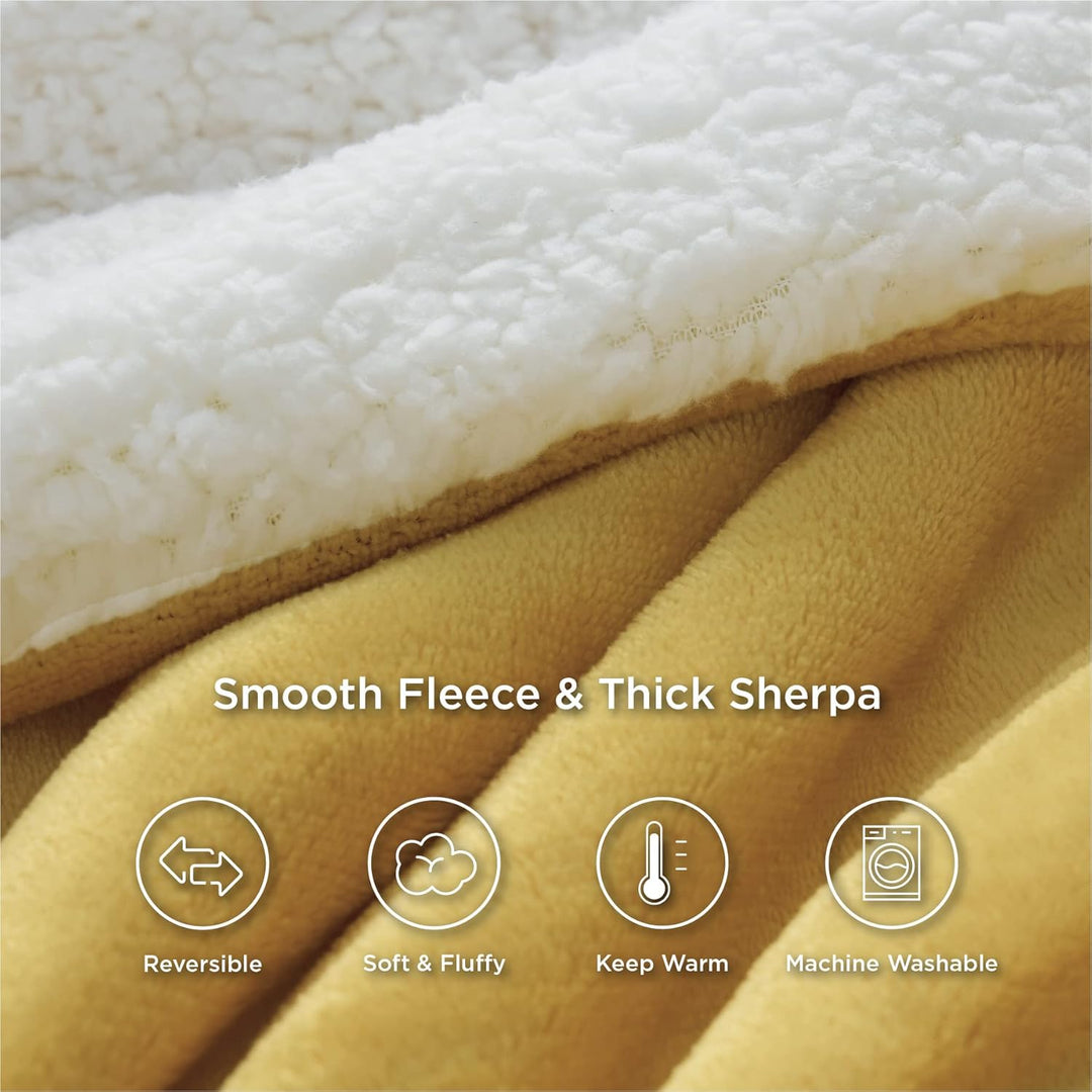 BEDSURE Decke Sofa Kuscheldecke Gelb - warm Sherpa Sofaüberwurf Decke, Dicke Sofadecke Couchdecke, 1