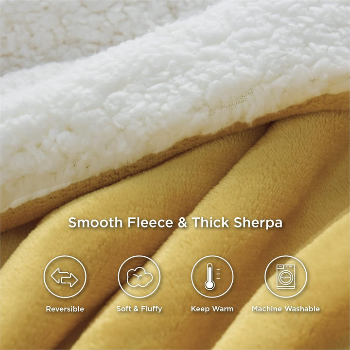 BEDSURE Decke Sofa Kuscheldecke Gelb - warm Sherpa Sofaüberwurf Decke, Dicke Sofadecke Couchdecke, 1