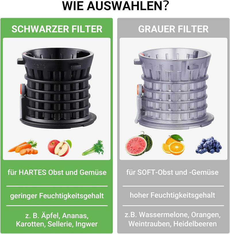 AMZCHEF Entsafter Slow Juicer 103MM Breiter Schacht - 250W Entsafter Gemüse und Obst Testsieger - Ka