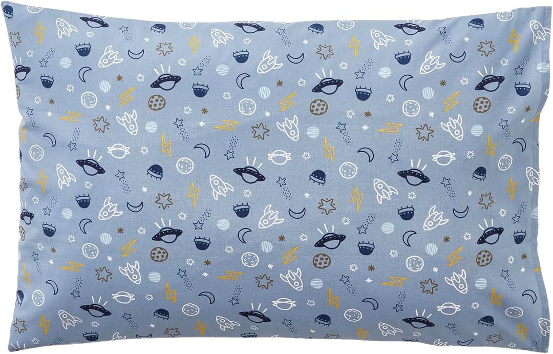 Vertbaudet Kinder Bettwäsche-Set „Cosmos“ blau/weiss Bedruckt 140X200 - Kissen 50X75 140X200 - KISSE