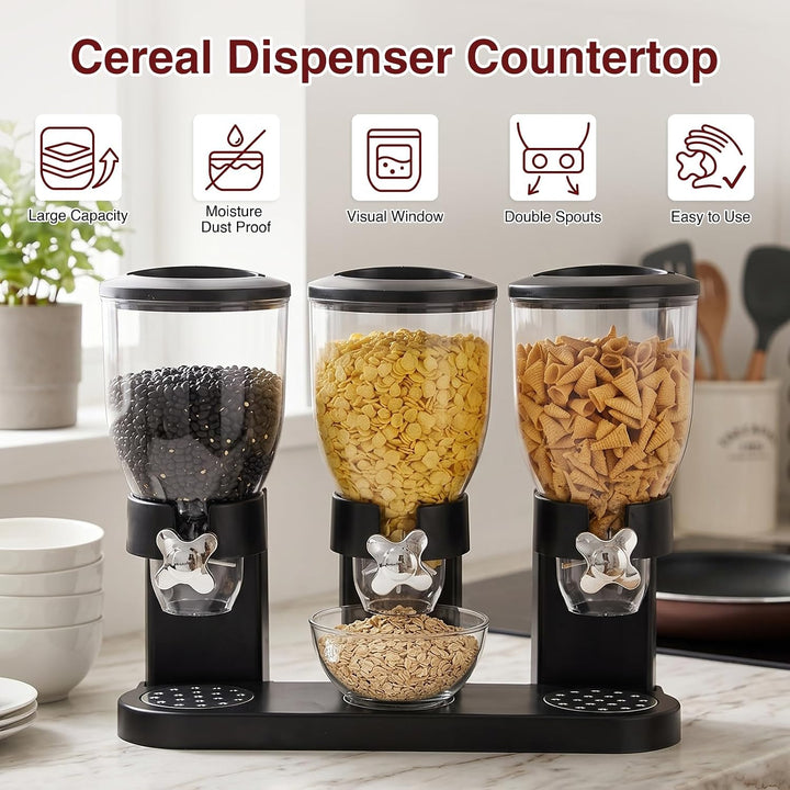 Cereal Dispenser Countertop 2L, Dreifacher Müslispender, Luftdichte Vorratsdosen mit Drehverschluss,
