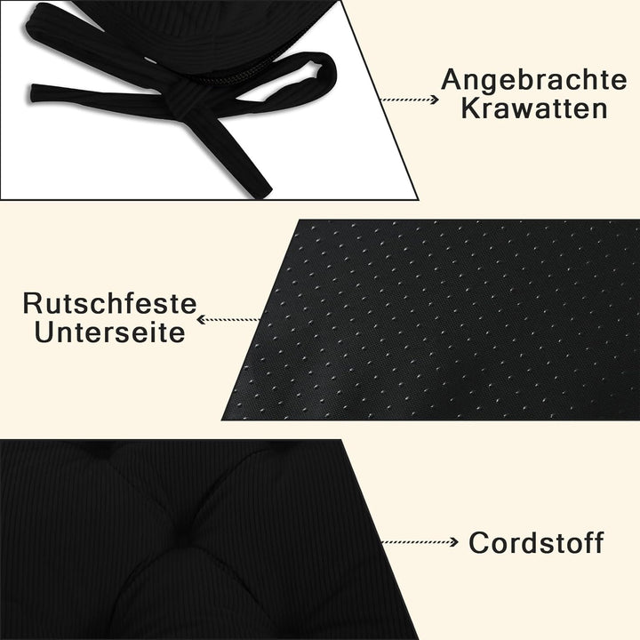 Sitzkissen, 2er Set Stuhlkissen aus Cordstoff, Memory Foam mit Doppel-Layer Design, Befestigungsriem
