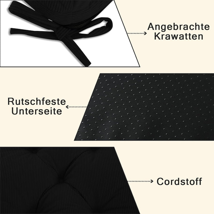Sitzkissen, 2er Set Stuhlkissen aus Cordstoff, Memory Foam mit Doppel-Layer Design, Befestigungsriem
