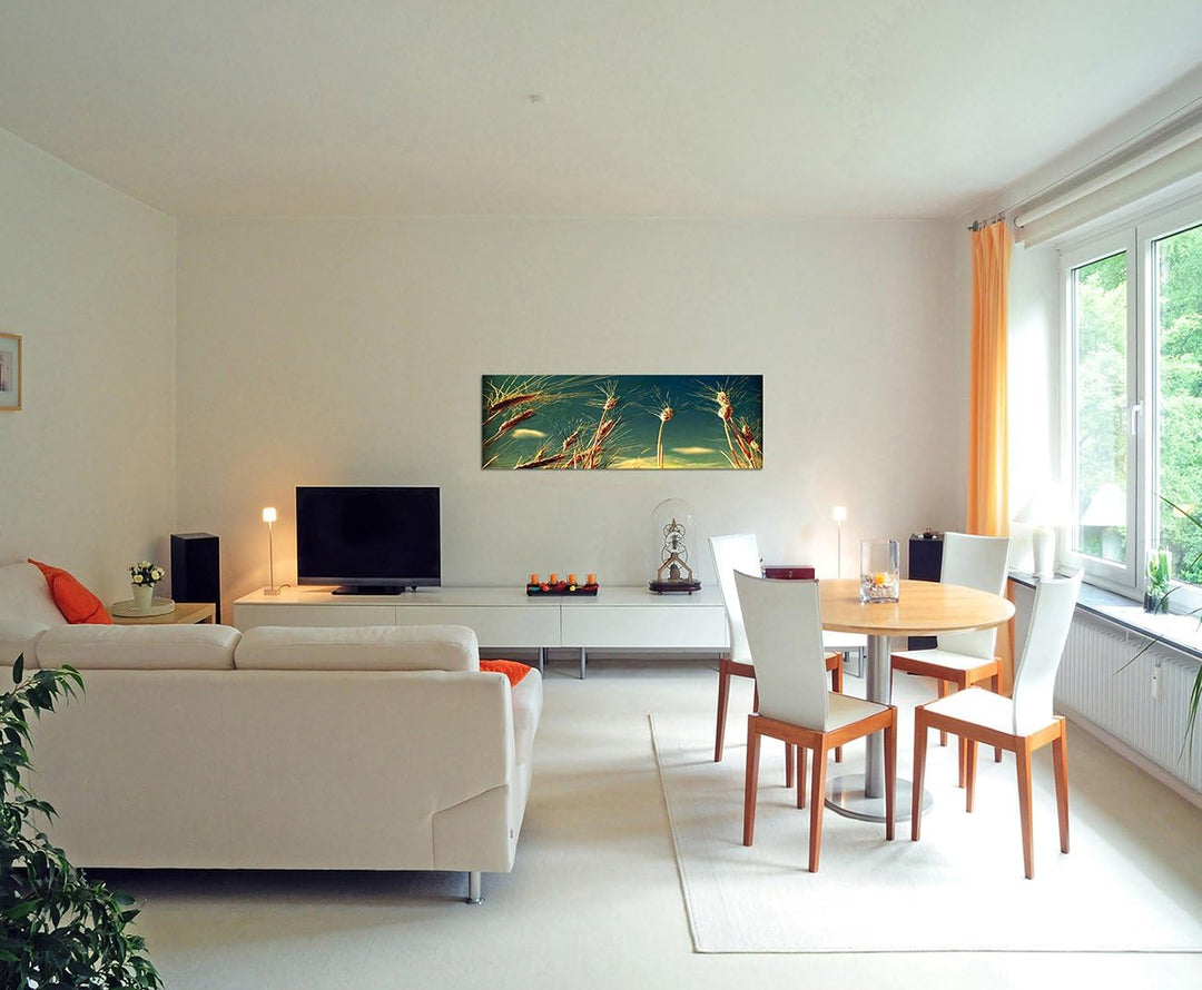Paul Sinus Art Panoramabild auf Leinwand und Keilrahmen 150x50cm Kornfeld Himmel Grunge