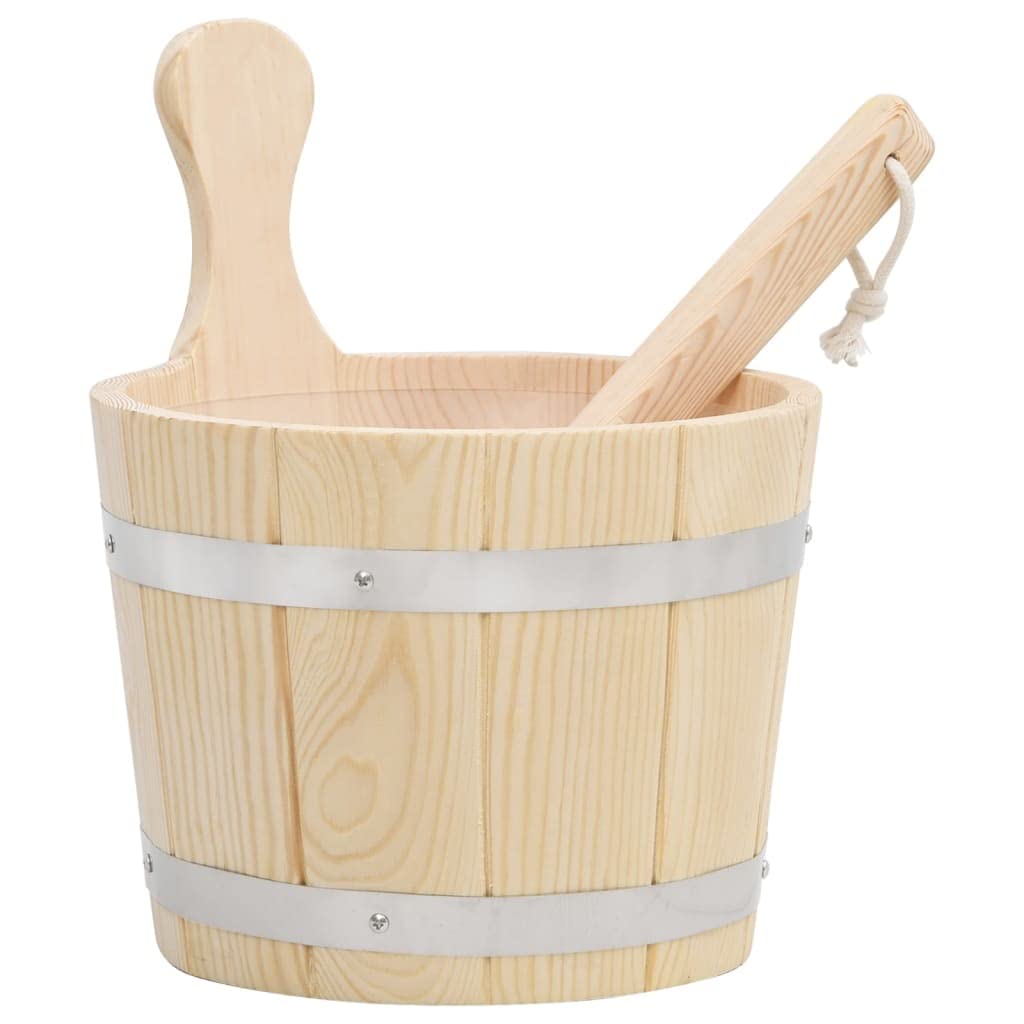 Saunakübel und Saunakelle Set aus massivem Kiefernholz mit 5 Liter Fassungsvermögen, 36 cm Langer Sc
