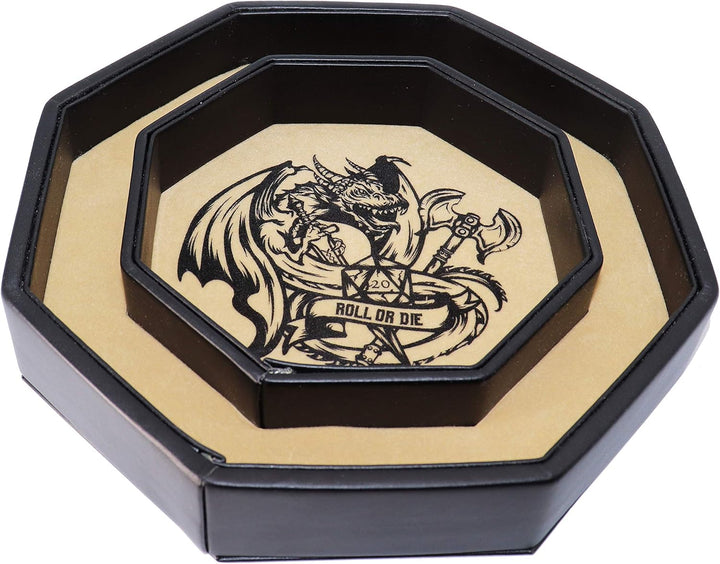 Fantasydice-Chromatic Dragon -with Roll or Die Artwork Dice Tray - 23CM Octagon with Lid and Dice St