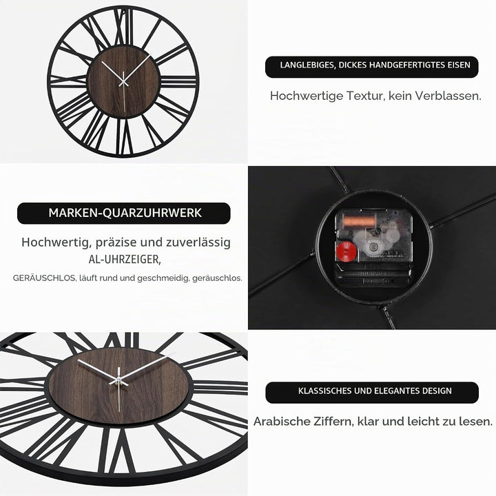 Grosse Wanduhr Tickgeräusche, 34CM/14 Zoll Lautlos, Geräuschlose, Batteriebetrieben, Modern, Übergro