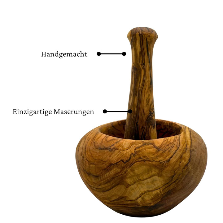 FiguraSanta Mörser aus Olivenholz mit Stössel - Handgefertigter Gewürz- &amp; Kräutermörser - Hochwertig