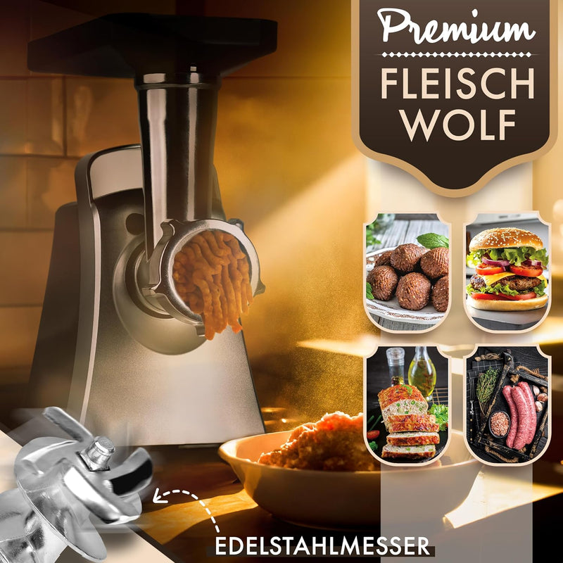 Bomann® Fleischwolf 1000W | mit Aufsatz für Plätzchen & Spritzgebäck | Fleischwolf elektrisch | 3 Me