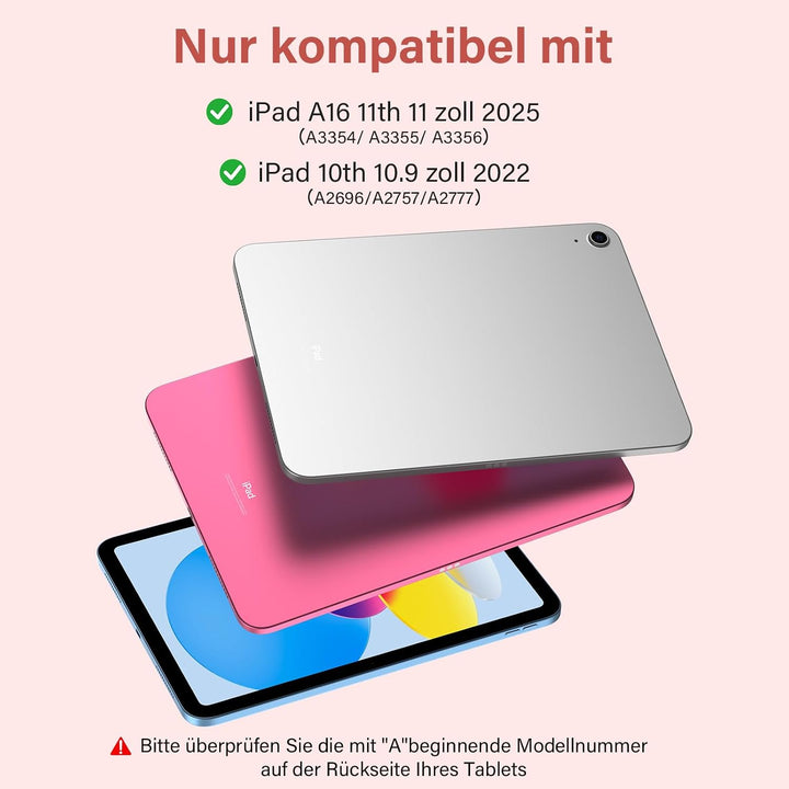 CC Store Hülle mit Tastatur für iPad A16 11 Generation 2025/10 Generation 2022 (11/10.9 Zoll), Magne