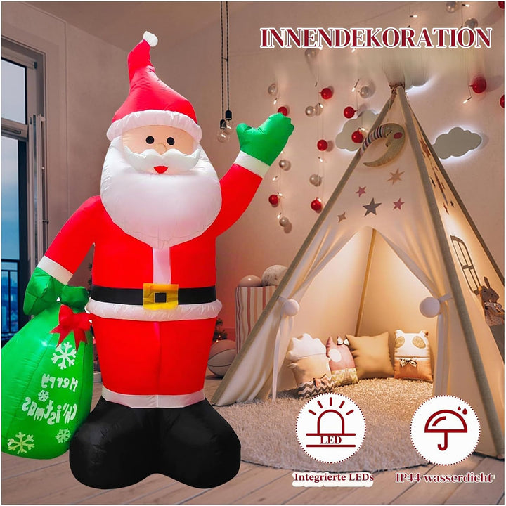 245cm Aufblasbar Weihnachtsmann mit LED Lichtern | 8 FT Aufblasbar Weihnachtsdeko IP44 Wasserdichter