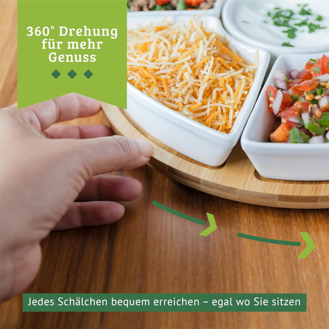 Chef Tacos - Snackteller - 26 cm - Mehrere Schalen mit Platz für leckere Snacks - Drehbarer Serviert