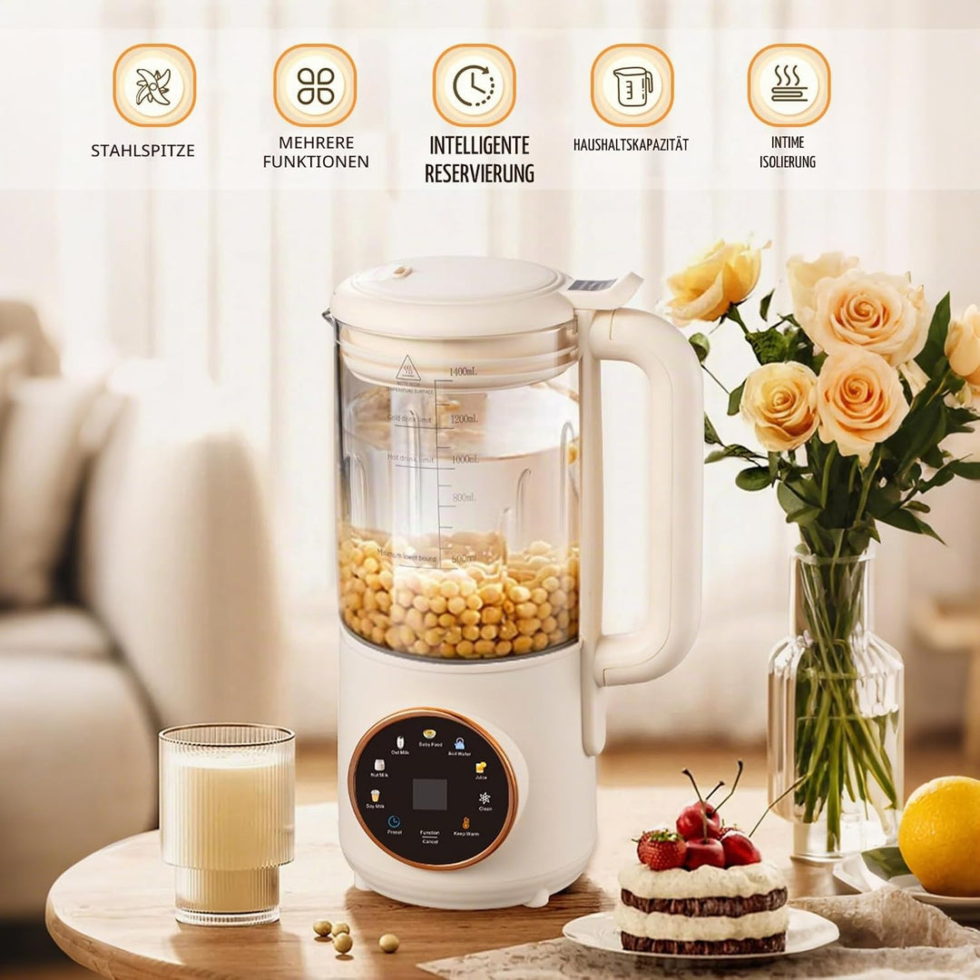 Automatische Pflanzenmilchbereiter,8in1 1400ml Sojamilch Maschine,Sojamilch Hersteller mit 16 Klinge
