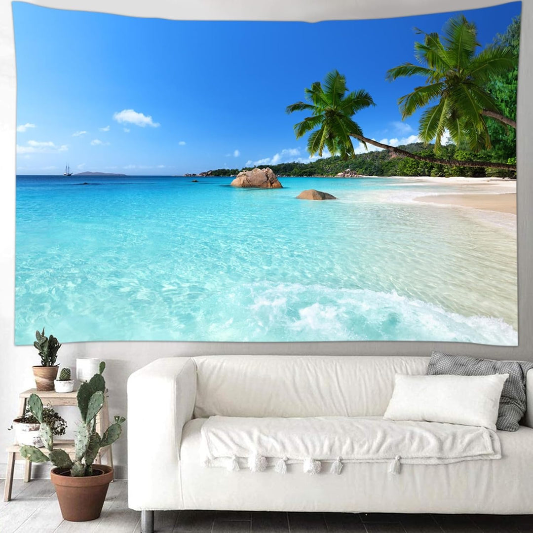 skcess Wandteppich 260x240CM，Ozean Strand Wandteppich Polyester Tapestry Blauer Himmel Wandteppich N