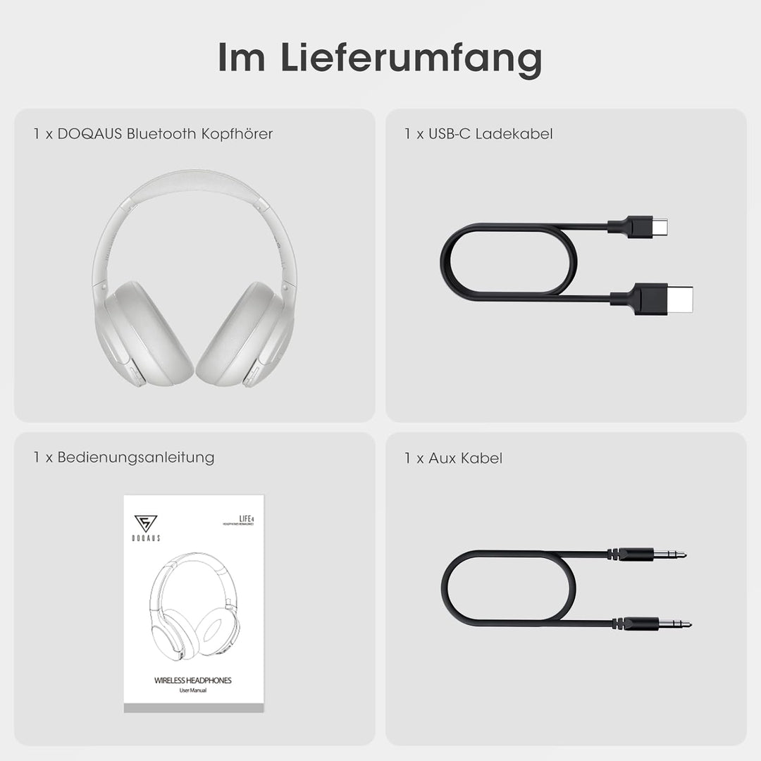 DOQAUS Kopfhörer Kabellos Bluetooth Bis zu 90 Std,Bluetooth Kopfhörer Over-Ear mit 3 EQ-Modi, HiFi S