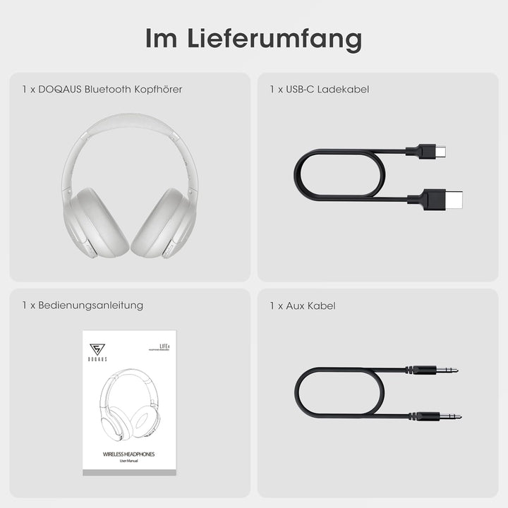 DOQAUS Kopfhörer Kabellos Bluetooth Bis zu 90 Std,Bluetooth Kopfhörer Over-Ear mit 3 EQ-Modi, HiFi S