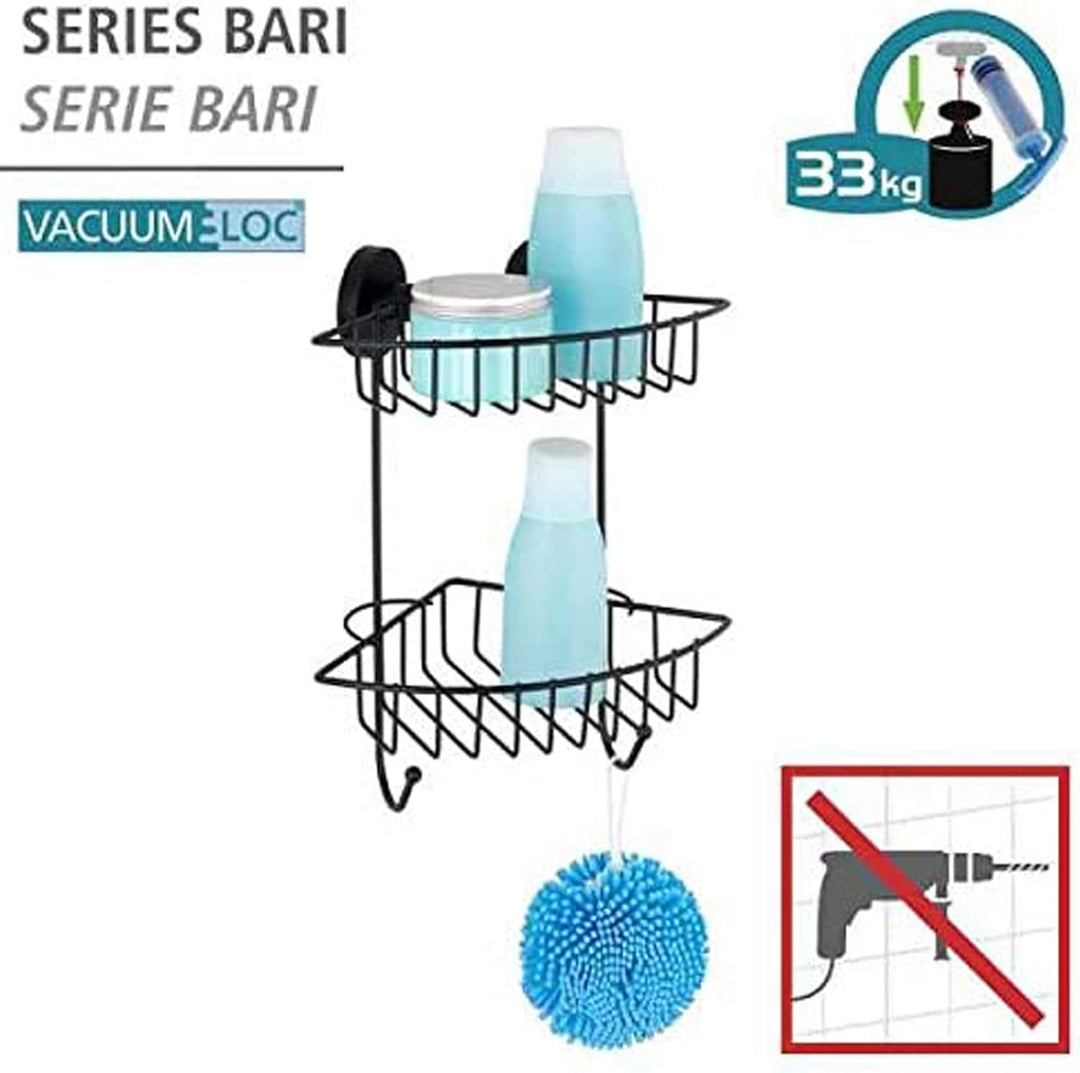 WENKO Vacuum-Loc Eckregal 2 Etagen Bari, Wandablage im Loft-Style, Befestigen ohne Bohren, Lackierte