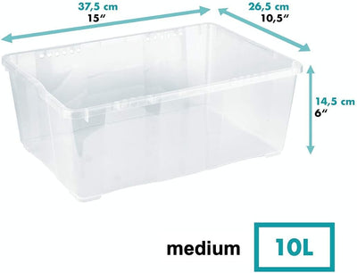 Grizzly Aufbewahrungsboxen 3 x 10 L mit Deckel transparent - Klarsichtboxen stapelbar mit Belüftung