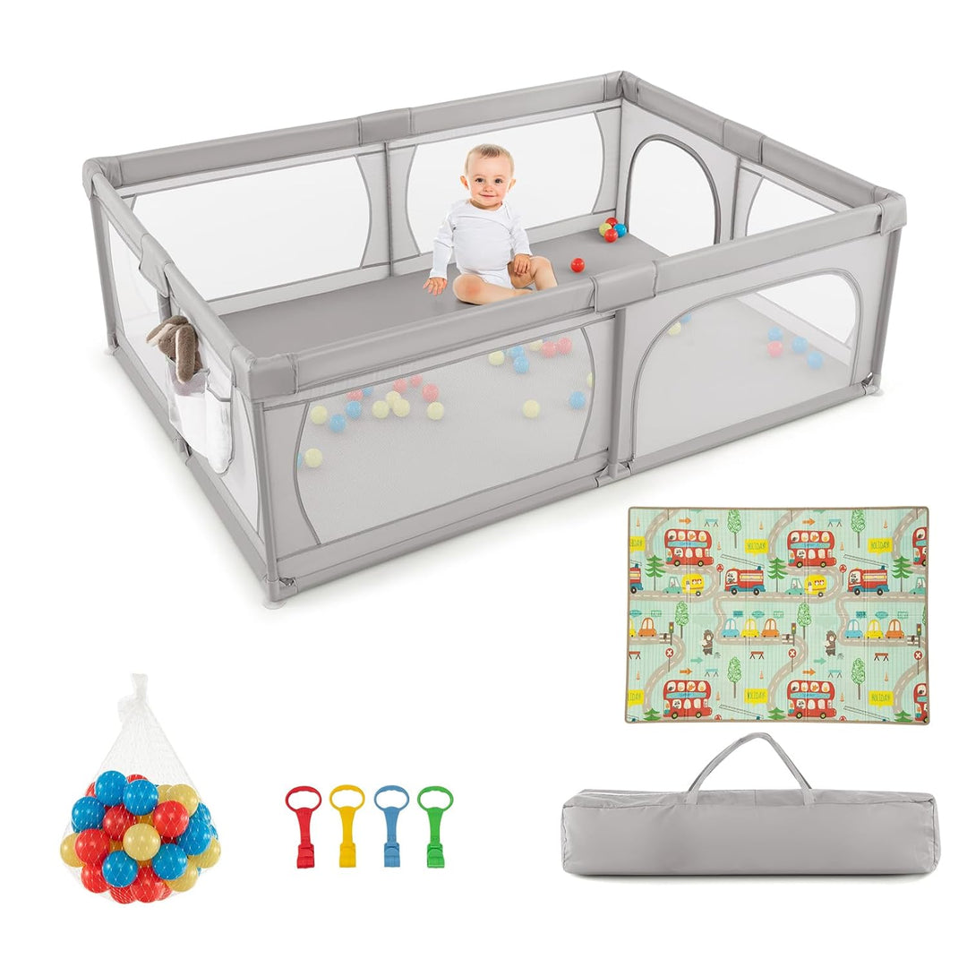 DREAMADE 200 x 140 cm Baby Laufstall, Laufgitter mit 50 Bällen & Tragetasche, Krabbelgitter für Kind