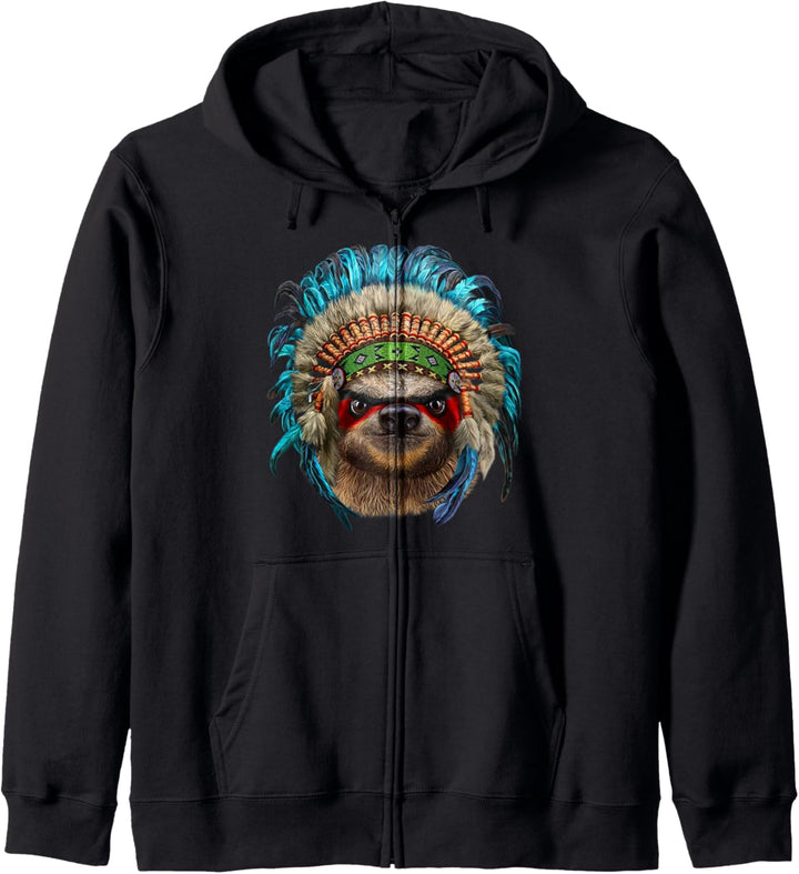 Faultier mit indischem Kopfschmuck Kapuzenjacke