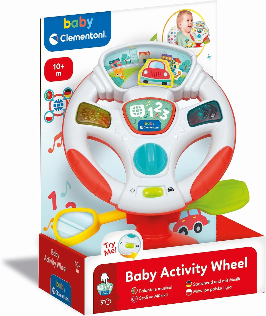 Clementoni Baby Aktivitäts-Lenkrad - Elektronisches Lernspielzeug mit Licht, Musik &amp; Tiergeräuschen