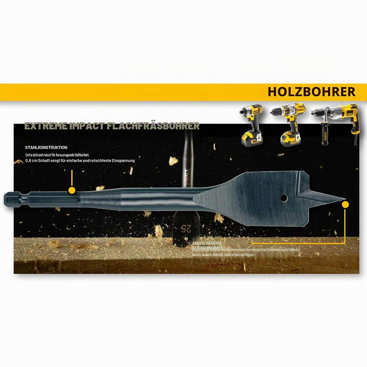 Dewalt Holz-Fräsbohrer-Set 9-tlg (12-32 mm, geschliffene Zentrierspitze, 1/4“ Schaft, für Hart-/Weic