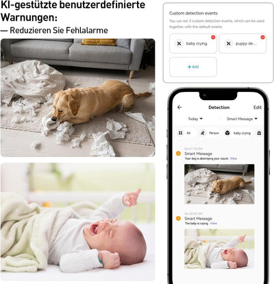 AMOROM WLAN Überwachungskamera Innen 360°, 1080p Kamera Überwachung mit Nachtsicht, 2 Wege Audio, Be