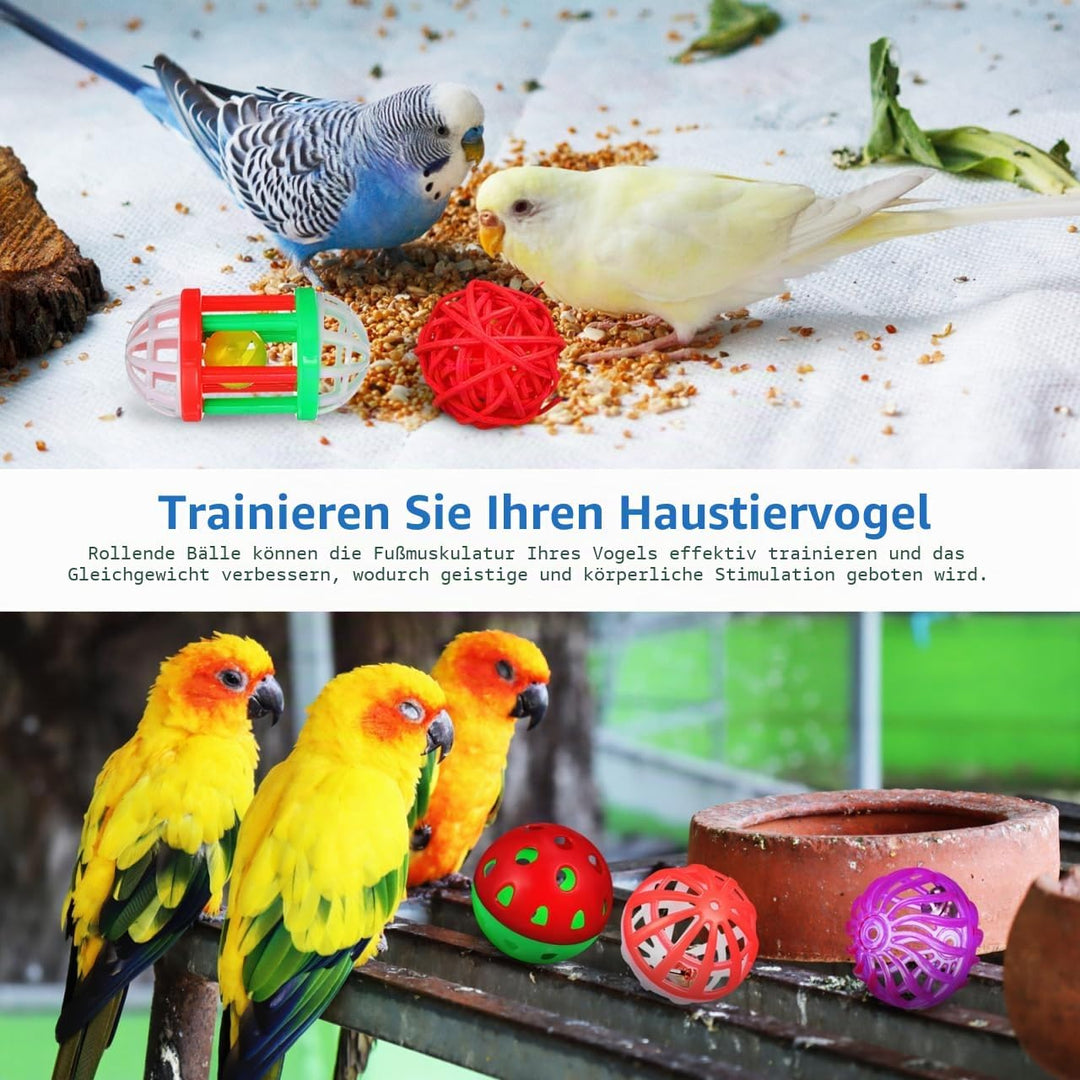 12 StüCk Vogelspielzeug FutterbäLle Mit GlöCkchen FüR Papageien Sittiche Und Finken Kauspielzeug Und