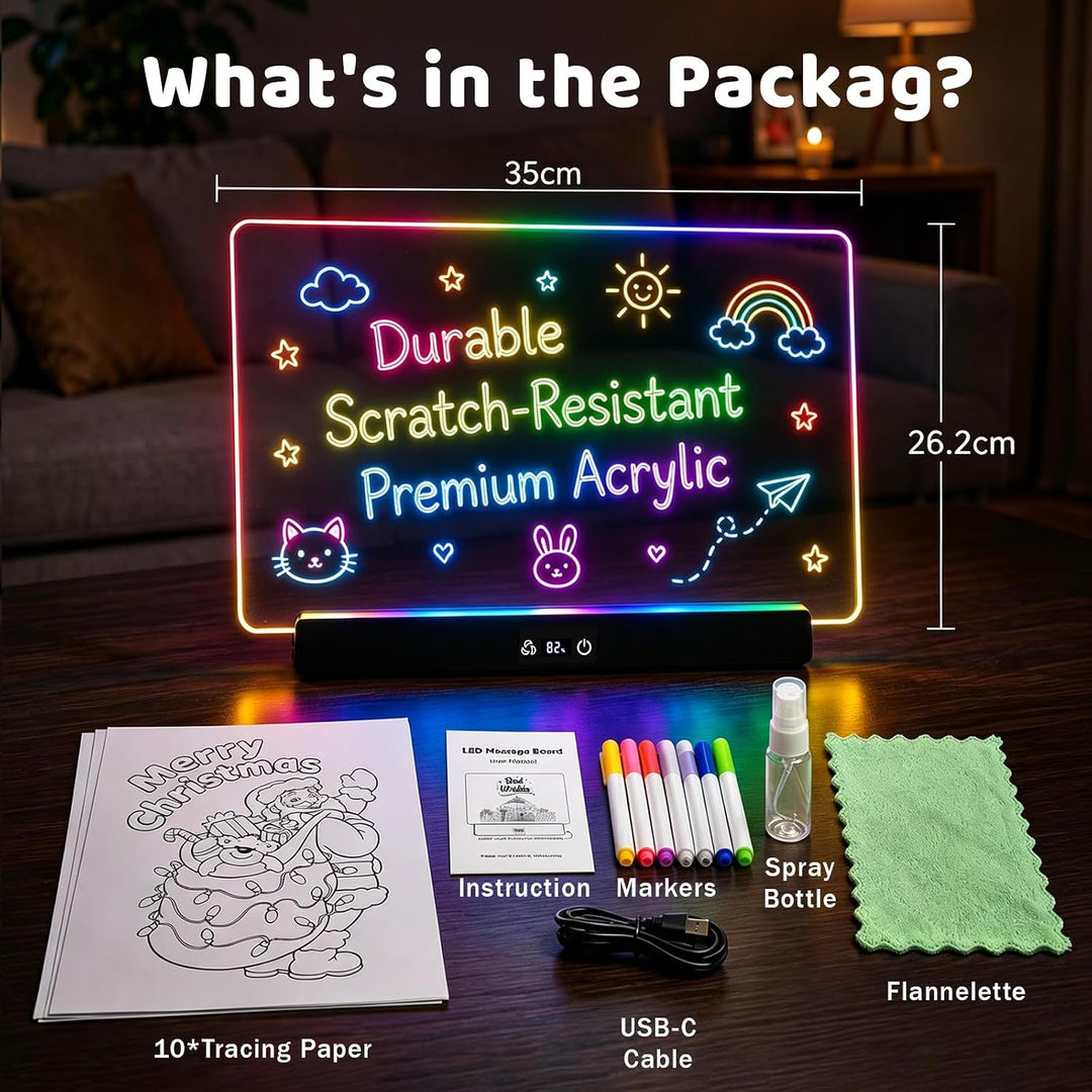 LED Zeichenbrett Kinder wiederaufladbar 8 Farben 11 Modi 15h Akku | 6 Helligkeitsstufen,Ladezeit 2,5