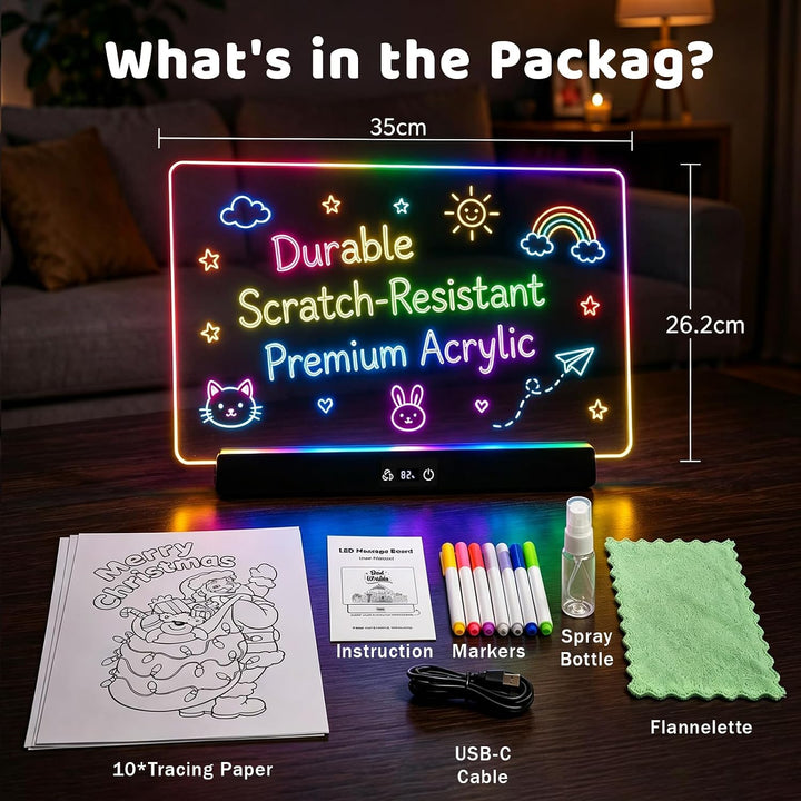 LED Zeichenbrett Kinder wiederaufladbar 8 Farben 11 Modi 15h Akku | 6 Helligkeitsstufen,Ladezeit 2,5