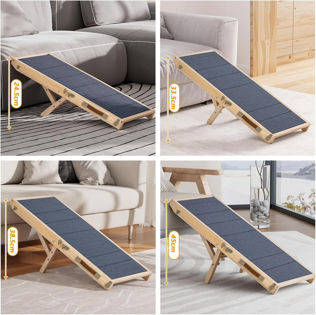 Hunderampe aus Holz, Hundetreppe 4 Stufen Verstellbar 24.5cm bis 45cm, Hunderampe mit Anti-Rutsch-Pa