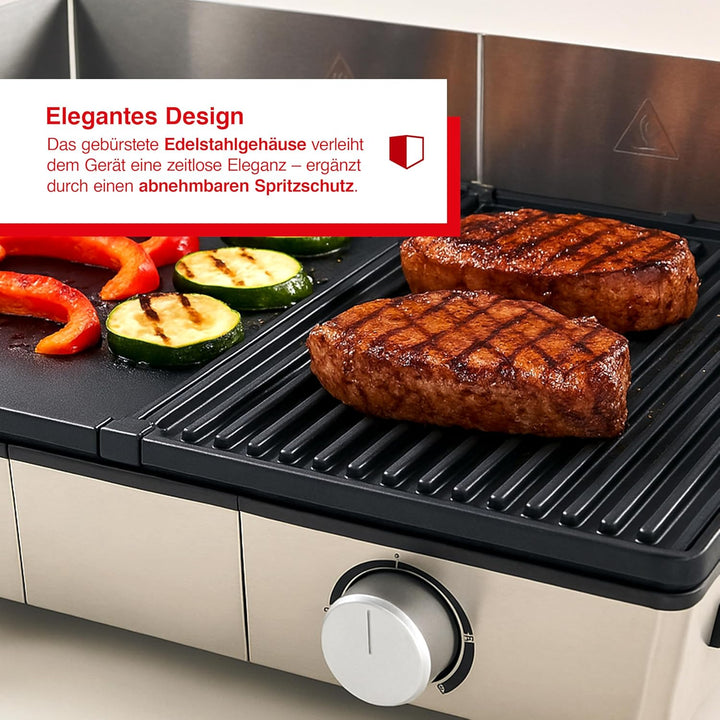 Solis Deli Grill 7951 - Elektrogrill - Grill Inklusive Spritzschutz und 2 Spachteln - Tischgrill Ele