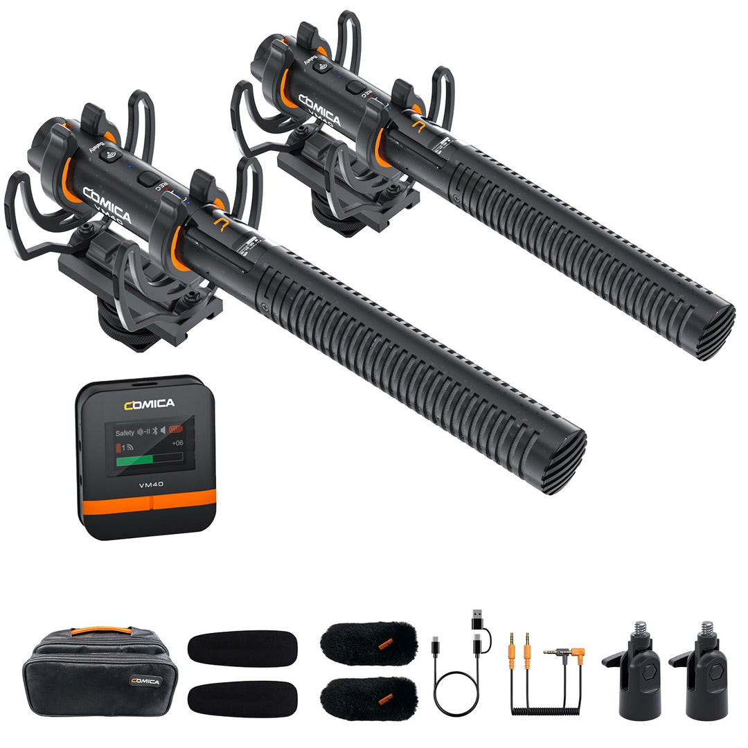Comica VM40 Wireless Shotgun Mikrofon Sender, 32GB Speicher, 32-Bit-Float-Aufnahme, 200M Reichweite,