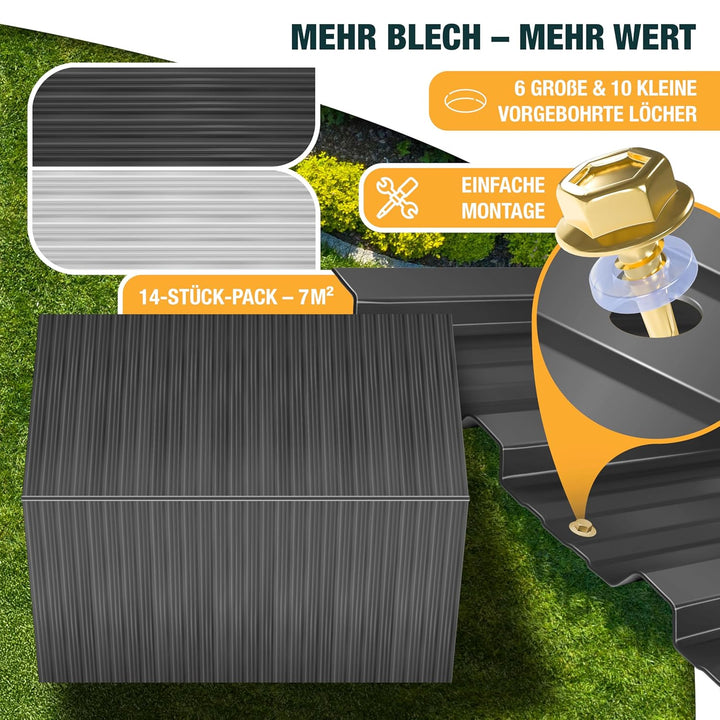 KESSER® 14x Profilblech Trapezblech 110cm x 46cm = 7 m² - Dachblech für Gerätehaus, Dachplatten Verz