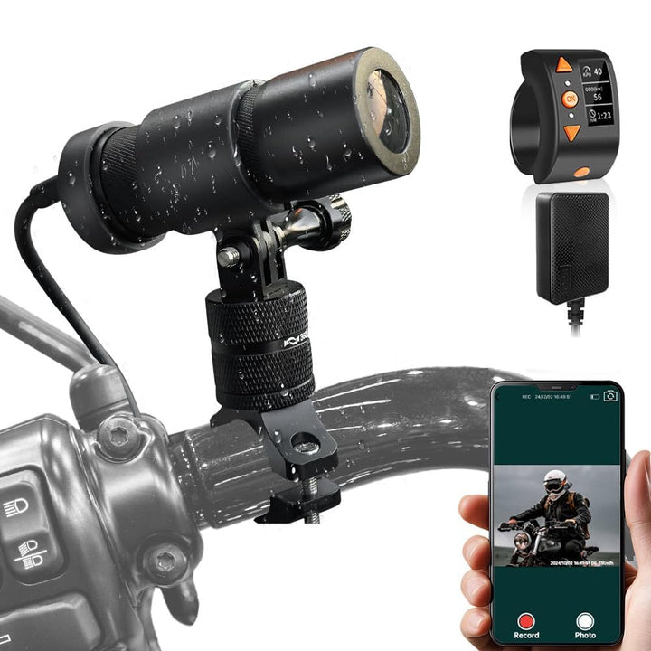 VSYSTO WiFi Motorrad Kamera, OLED Kabelcontroller, GPS, ODO Berechnung, wasserdicht HD 1080P 150 ° W
