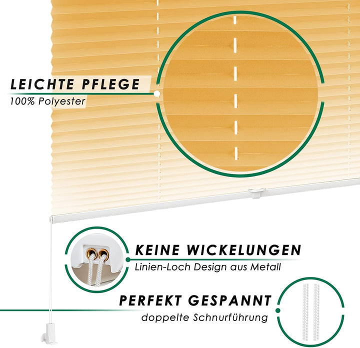 Allesin Plissee ohne Bohren mit Farbeverlauf, Orange-Weiss 50x110cm(BxH), Plissees Klemmfix, Plissee