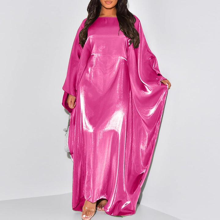 Generisch Neon Damen Batwing Ärmel Satin Abaya Islam Muslim Maxi Kleid Kaftan Kaftan Damen Rot Einhe