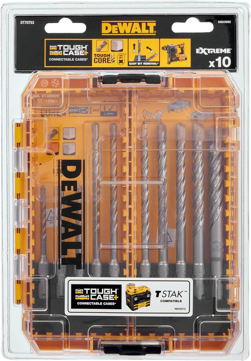 DEWALT DT70753-QZ Tough Case mediana en blíster con 10 brocas SDS Plus EXTREME 2, gelb/schwarz