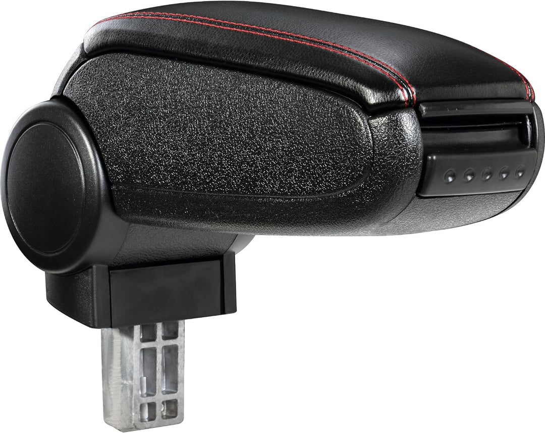 Mittelarmlehne Armauflage mit Staufach gepolstert schwarz Kunst Leder mit roten Nähten Schwarze rote