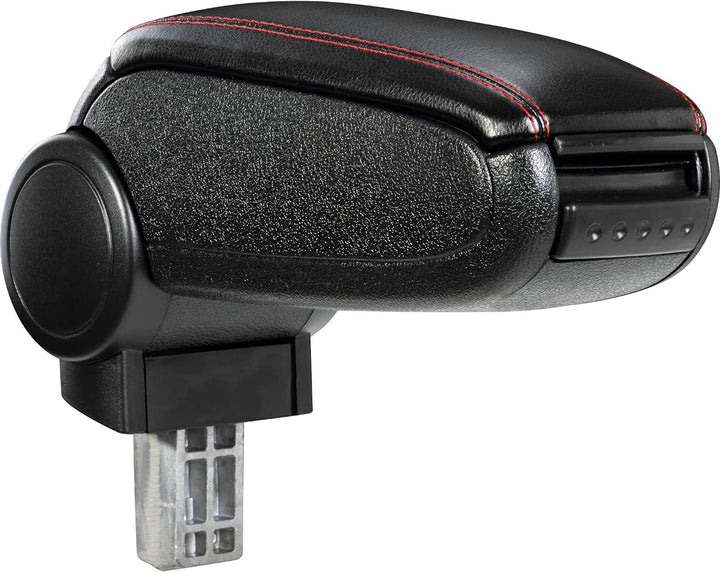 Mittelarmlehne Armauflage mit Staufach gepolstert schwarz Kunst Leder mit roten Nähten