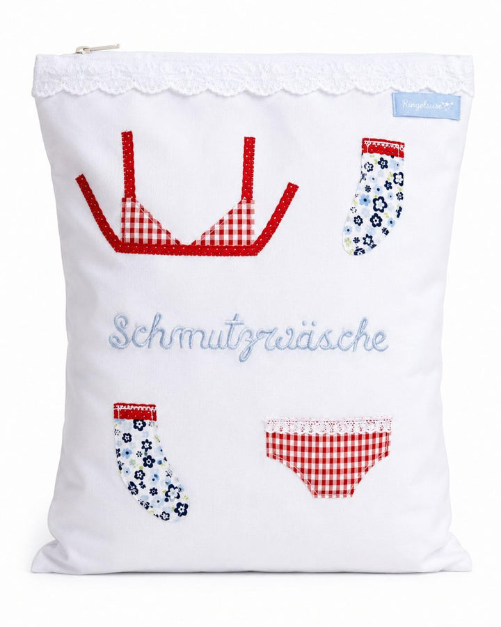 Wäschebeutel Aufbewahrung schmutzige Wäsche weiss 38 x 27 cm bestickt Baumwolle Fair Trade Ringelsus